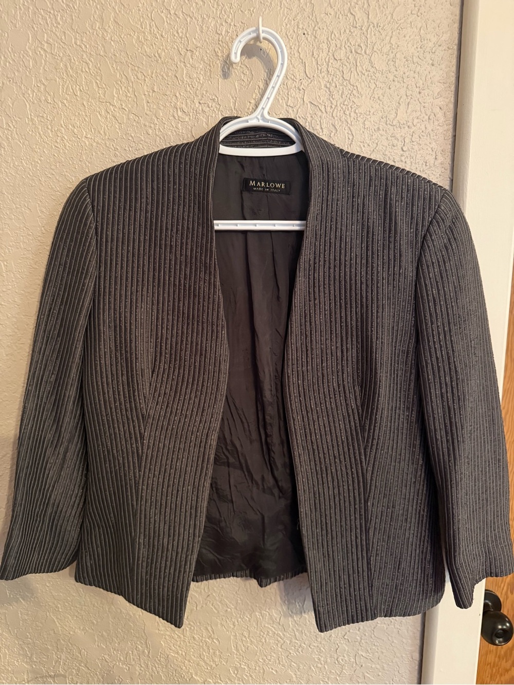 Marlowe Women's Dark Charcoal Ribbed Open-Front Blazer